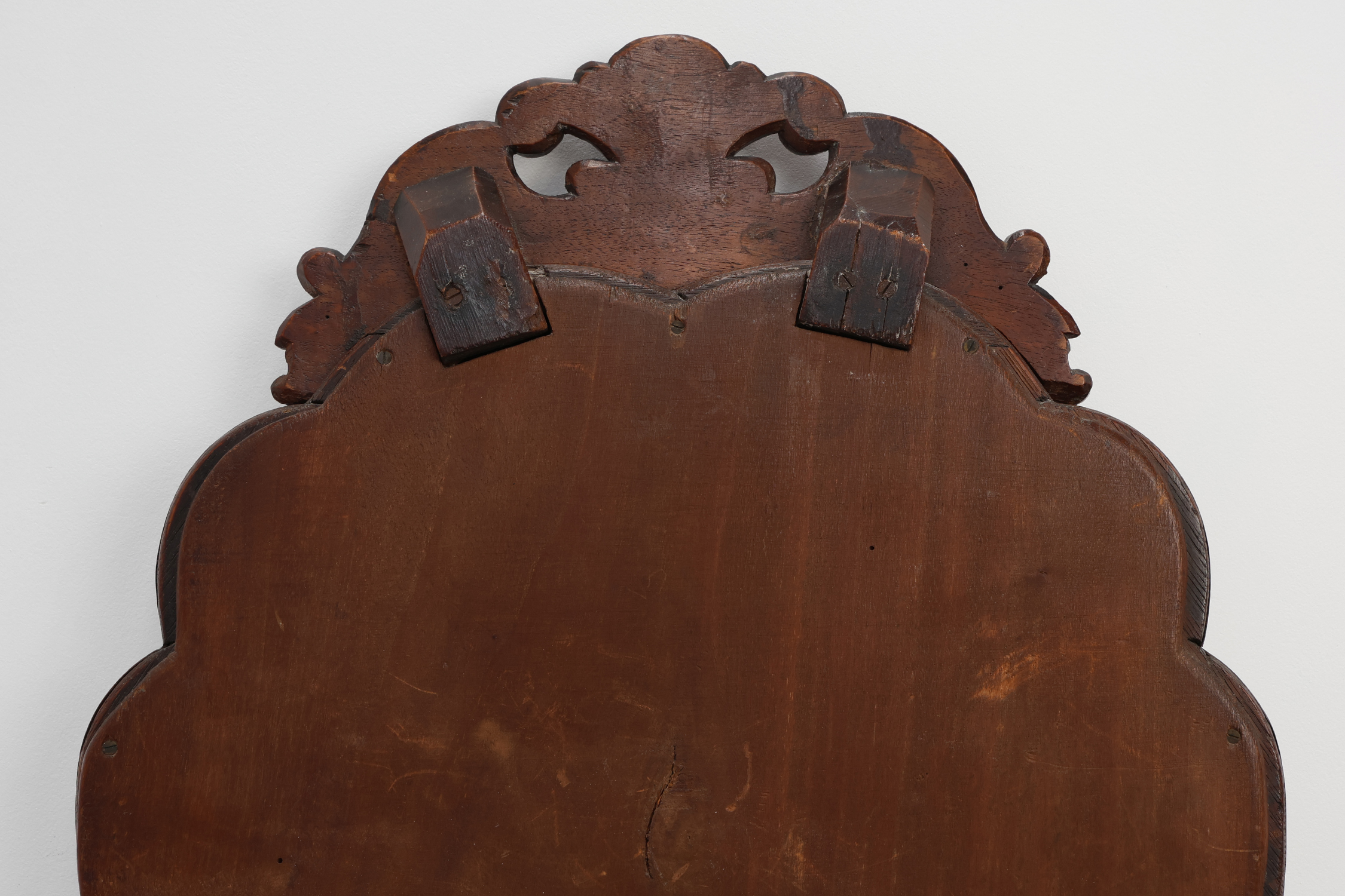 Louis XV style root veneer mirror with scalloped curved frame and oister crest, France late 19th centurythumbnail
